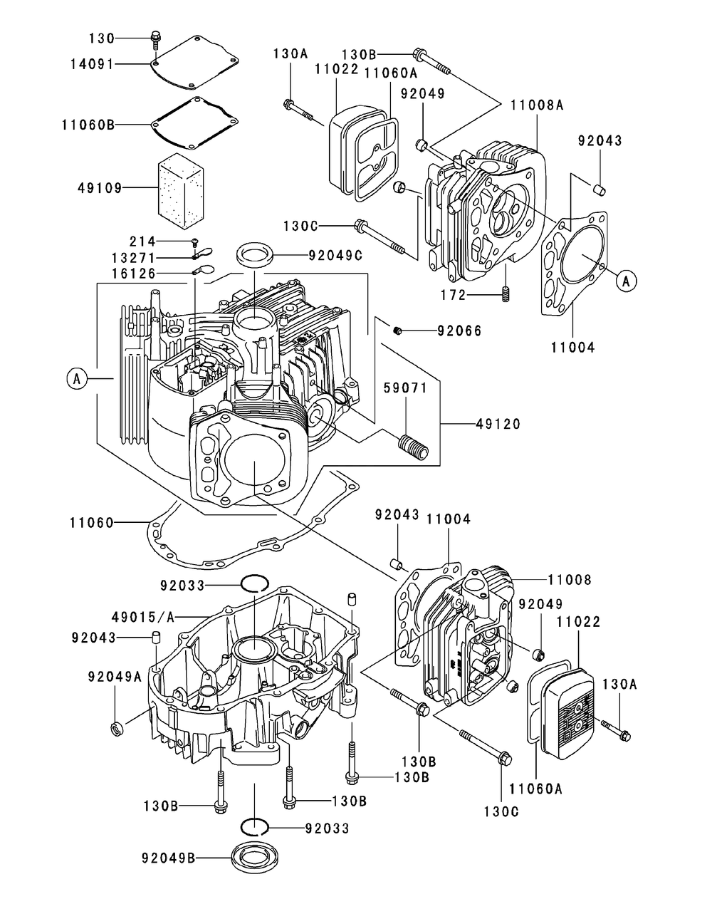 Fh680v-Hs07 Cylinder And Crankcase Diagram and Parts List for ENFORCER54 53AI3AGT750-23HP Cub Cadet Lawn Tractor